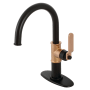 Kingston Brass Whitaker 1.2 GPM Deck Mounted Single Hole Bathroom Faucet with Push Pop-Up Drain Assembly Matte Black / Rose Gold