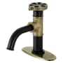 Kingston Brass Belknap 1.2 GPM Deck Mounted Single Hole Bathroom Faucet with Pop-Up Drain Assembly - Includes Escutcheon Matte Black / Antique Brass