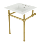 Kingston Brass Addington 25-3/16" Rectangular Ceramic Console Bathroom Sink with Overflow and 3 Faucet Holes at 8" Centers White / Brushed Brass