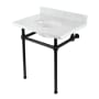 Kingston Brass Addington 30" Rectangular Brass, Marble Console Bathroom Sink with Overflow and 3 Faucet Holes at 8" Centers Marble White / Matte Black