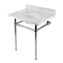 Kingston Brass Addington 30" Rectangular Brass, Marble Console Bathroom Sink with Overflow and 3 Faucet Holes at 8" Centers Marble White / Polished Chrome