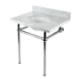 Kingston Brass Addington 30" Rectangular Brass, Marble Console Bathroom Sink with Overflow and 3 Faucet Holes at 8" Centers Marble White/Polished Nickel