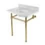 Kingston Brass Addington 30" Rectangular Brass, Marble Console Bathroom Sink with Overflow and 3 Faucet Holes at 8" Centers Marble White / Brushed Brass
