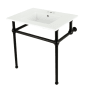 Kingston Brass Addington 31-1/8" Rectangular Brass, Ceramic Console Bathroom Sink with Overflow and 3 Faucet Holes at 4" Centers White / Matte Black