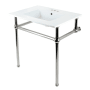 Kingston Brass Addington 31-1/8" Rectangular Brass, Ceramic Console Bathroom Sink with Overflow and 3 Faucet Holes at 4" Centers White/Polished Nickel