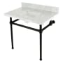 Kingston Brass Addington 36" Rectangular Brass, Marble Console Bathroom Sink with Overflow and 3 Faucet Holes at 8" Centers Marble White / Matte Black
