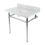 Kingston Brass Addington 36" Rectangular Brass, Marble Console Bathroom Sink with Overflow and 3 Faucet Holes at 8" Centers Marble White / Polished Chrome
