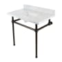 Kingston Brass Addington 36" Rectangular Brass, Marble Console Bathroom Sink with Overflow and 3 Faucet Holes at 8" Centers Marble White / Oil Rubbed Bronze