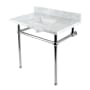 Kingston Brass Addington 36" Rectangular Brass, Marble Console Bathroom Sink with Overflow and 3 Faucet Holes at 8" Centers Marble White/Polished Nickel