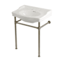 Kingston Brass Victorian 29-15/16" Rectangular Ceramic, Stainless Steel Wall Mounted Bathroom Sink with Overflow and 3 Faucet Holes at 8" Centers White / Brushed Nickel