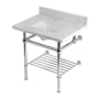 Kingston Brass Templeton 30" Rectangular Brass, Marble Console Bathroom Sink with Overflow and 3 Faucet Holes at 8" Centers Carrara Marble / Polished Chrome