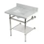 Kingston Brass Templeton 30" Rectangular Brass, Marble Console Bathroom Sink with Overflow and 3 Faucet Holes at 8" Centers Carrara Marble / Polished Nickel