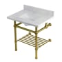 Kingston Brass Templeton 30" Rectangular Brass, Marble Console Bathroom Sink with Overflow and 3 Faucet Holes at 8" Centers Carrara Marble / Brushed Brass