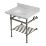 Kingston Brass Templeton 30" Rectangular Brass, Marble Console Bathroom Sink with Overflow and 3 Faucet Holes at 8" Centers Carrara Marble / Brushed Nickel