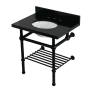Kingston Brass Templeton 30" Rectangular Brass, Granite Console Bathroom Sink with Overflow and 3 Faucet Holes at 8" Centers Black Granite / Matte Black