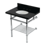 Kingston Brass Templeton 30" Rectangular Brass, Granite Console Bathroom Sink with Overflow and 3 Faucet Holes at 8" Centers Black Granite / Polished Chrome