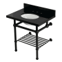 Kingston Brass Templeton 30" Rectangular Brass, Granite Console Bathroom Sink with Overflow and 3 Faucet Holes at 8" Centers Black Granite / Oil Rubbed Bronze