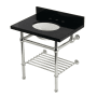 Kingston Brass Templeton 30" Rectangular Brass, Granite Console Bathroom Sink with Overflow and 3 Faucet Holes at 8" Centers Black Granite / Polished Nickel