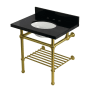 Kingston Brass Templeton 30" Rectangular Brass, Granite Console Bathroom Sink with Overflow and 3 Faucet Holes at 8" Centers Black Granite / Brushed Brass