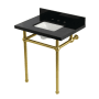 Kingston Brass Templeton 30" Rectangular Brass, Granite Console Bathroom Sink with Overflow and 3 Faucet Holes at 8" Centers Black Granite / Brushed Brass