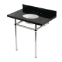 Kingston Brass Templeton 36" Rectangular Brass, Granite Console Bathroom Sink with Overflow and 3 Faucet Holes at 8" Centers Black Granite / Polished Nickel