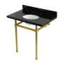 Kingston Brass Templeton 36" Rectangular Brass, Granite Console Bathroom Sink with Overflow and 3 Faucet Holes at 8" Centers Black Granite / Brushed Brass