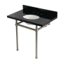 Kingston Brass Templeton 36" Rectangular Brass, Granite Console Bathroom Sink with Overflow and 3 Faucet Holes at 8" Centers Black Granite / Brushed Nickel