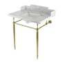 Kingston Brass Habsburg 30" Rectangular Brass, Marble Console Bathroom Sink with Overflow and 3 Faucet Holes at 8" Centers Marble White / Brushed Brass