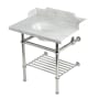 Kingston Brass Pemberton 30" Rectangular Brass, Marble, Stainless Steel Console Bathroom Sink with Overflow and 3 Faucet Holes at 8" Centers Marble White / Polished Nickel