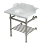 Kingston Brass Pemberton 30" Rectangular Brass, Marble, Stainless Steel Console Bathroom Sink with Overflow and 3 Faucet Holes at 8" Centers Marble White / Brushed Nickel