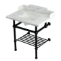 Kingston Brass Pemberton 30" Rectangular Brass, Marble, Stainless Steel Console Bathroom Sink with Overflow and 3 Faucet Holes at 8" Centers Marble White / Matte Black