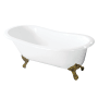 Kingston Brass Tazatina 54" Clawfoot Cast Iron Soaking Tub with Reversible Drain, and Overflow White / Polished Brass