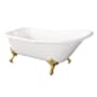 Kingston Brass Aqua Eden 67" Clawfoot Cast Iron Soaking Tub with Reversible Drain, Overflow and Predrilled Faucet Holes White / Brushed Brass
