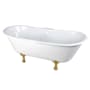 Kingston Brass Aqua Eden 67" Clawfoot Cast Iron Soaking Tub with Front Drain, Overflow and Predrilled Faucet Holes White / Brushed Brass