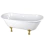 Kingston Brass Aqua Eden 67" Clawfoot Cast Iron Soaking Tub with Front Drain and Overflow White / Brushed Brass