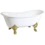 Kingston Brass Aqua Eden 67" Clawfoot Cast Iron Soaking Tub with Center Drain, and Overflow White / Polished Brass