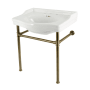 Kingston Brass Victorian 29-15/16" Rectangular Ceramic and Stainless Steel Console Bathroom Sink with Overflow and 3 Faucet Holes at 8" Centers Antique Brass