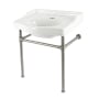 Kingston Brass Victorian 29-15/16" Rectangular Ceramic and Stainless Steel Console Bathroom Sink with Overflow and 3 Faucet Holes at 8" Centers Brushed Nickel