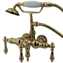 Kingston Brass Vintage Wall Mounted Clawfoot Tub Filler with Personal Hand Shower and Metal Lever Handles Polished Brass