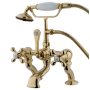 Kingston Brass Vintage Deck Mounted Clawfoot Tub Filler with Personal Hand Shower and Metal Cross Handles Polished Brass