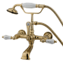 Kingston Brass Vintage Wall Mounted Clawfoot Tub Filler with Personal Hand Shower and Porcelain Lever Handles Polished Brass