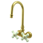 Kingston Brass Vintage Wall Mounted Clawfoot Tub Filler with Porcelain Cross Handles Polished Brass