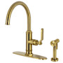 Kingston Brass Whitaker 1.8 GPM Single Hole Kitchen Faucet - Includes Escutcheon and Side Spray Brushed Brass