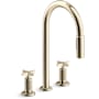 Kohler Billet 1.5 GPM Widespread Pull Down Kitchen Faucet with Cross Handles - Includes Escutcheon Vibrant French Gold