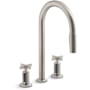 Kohler Billet 1.5 GPM Widespread Pull Down Kitchen Faucet with Cross Handles - Includes Escutcheon Vibrant Stainless
