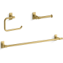 Kohler Castia by Studio McGee Bath Suite Accessory Package Featuring 24" Towel Bar, Tissue Holder, and Towel Ring Vibrant Brushed Moderne Brass