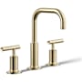 Kohler Purist 1.2 GPM Widespread Bathroom Faucet with Pop-Up Drain Assembly Vibrant French Gold