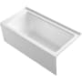 Kohler Archer 60" Three Wall Alcove Acrylic Air Tub with Right Drain, Overflow, and Integral Apron - Comfort Depth Design and Bask Heated Surface Technology White