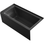 Kohler Archer 60" Three Wall Alcove Acrylic Air Tub with Right Drain, Overflow, and Integral Apron - Comfort Depth Design and Bask Heated Surface Technology Black Black