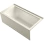 Kohler Archer 60" Three Wall Alcove Acrylic Air Tub with Right Drain, Overflow, and Integral Apron - Comfort Depth Design and Bask Heated Surface Technology Biscuit